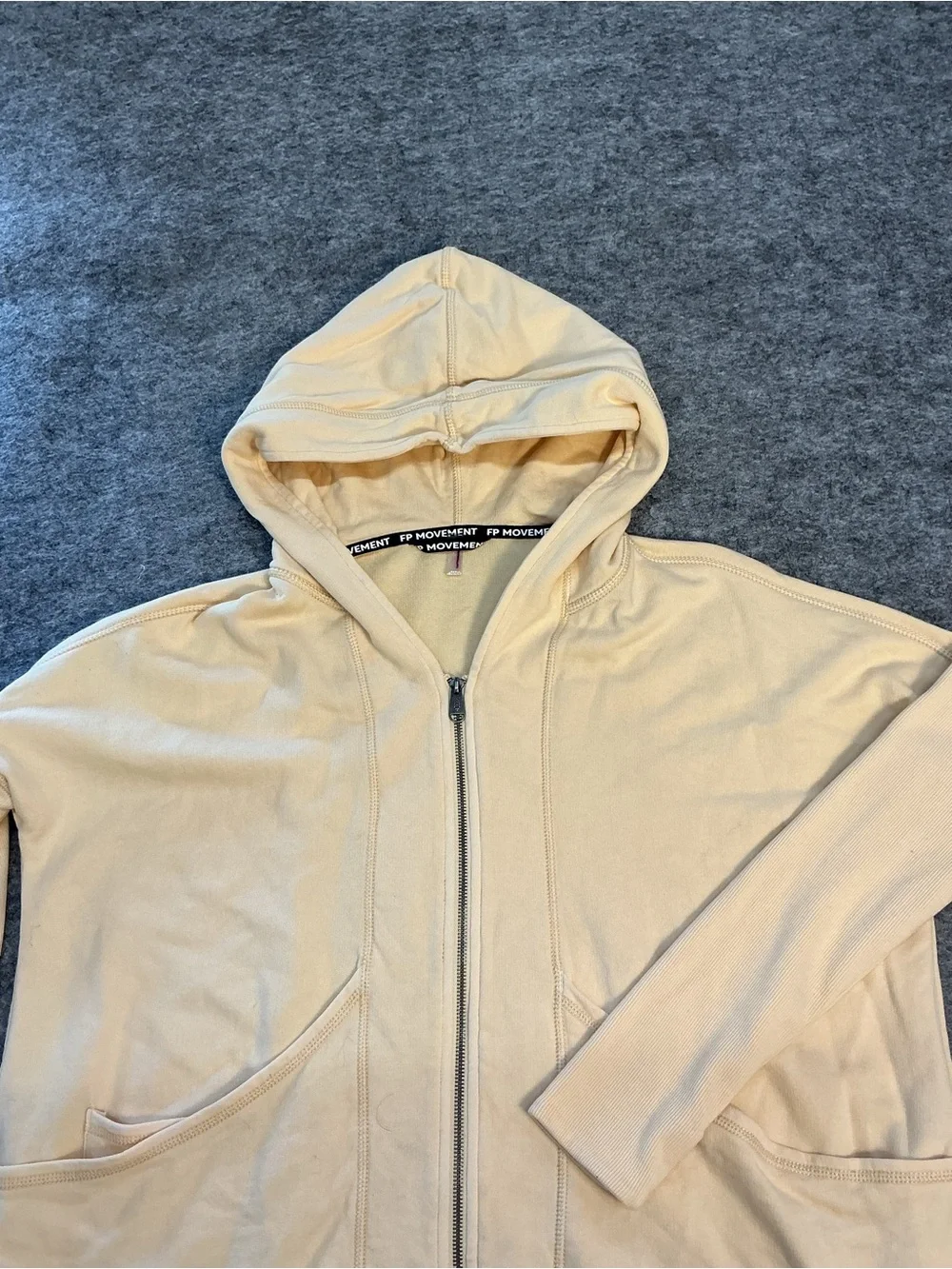 Free People Movement Cream Hooded Zip-Front Long Jacket Size M